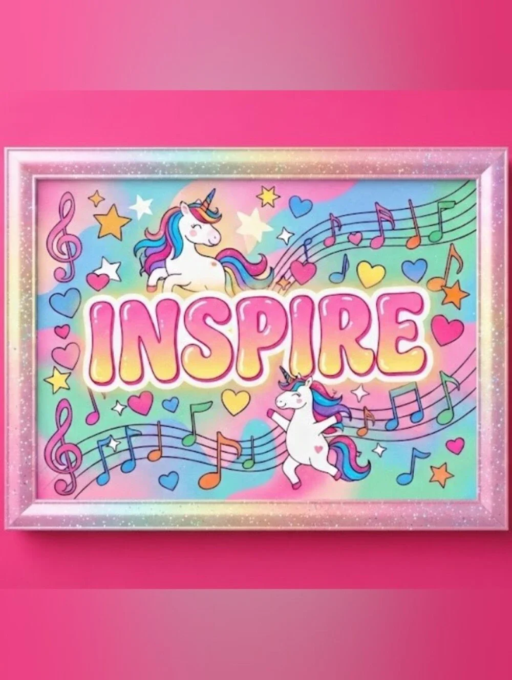 8.5x11 Cardstock Inspire Unicorn Rainbow Wall Art Print - Pink